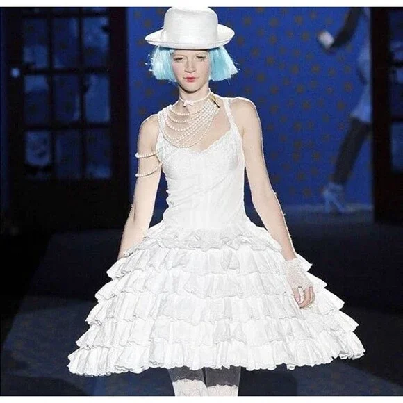 Vintage Betsey Johnson Dress Tiered Eyelet White Ruffles size 8 Cottagecore Boho - Picture 1 of 11